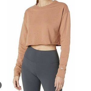 Alo Yoga Fierce Distressed Crop Sweatshirt